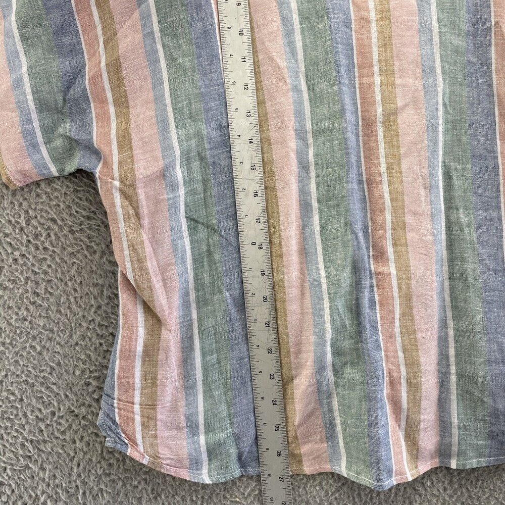 Garnet Hill Top Womens 18  Pink Green Stripes Collared 100% Linen Button Up - Picture 8 of 11